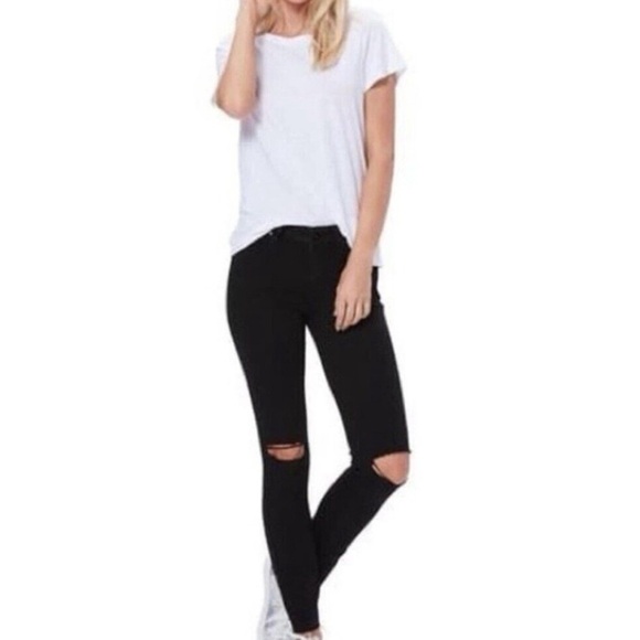 PAIGE Verdugo Ankle Ultra Skinny Mid Rise Destructed Jean Black Twilight Size 28 - Picture 3 of 9